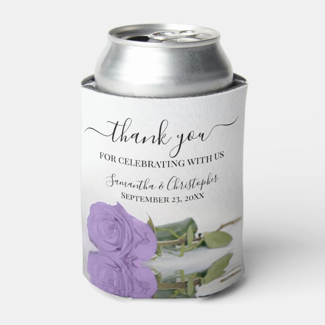 Elegant Lavender Purple Rose Wedding Thank You Can Cooler (Can Front)