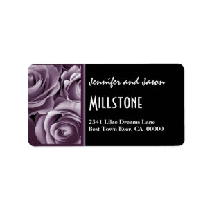 Elegant Lavender Purple Roses Modern Lettering Label