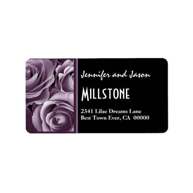 Elegant Lavender Purple Roses Modern Lettering Label (Front)