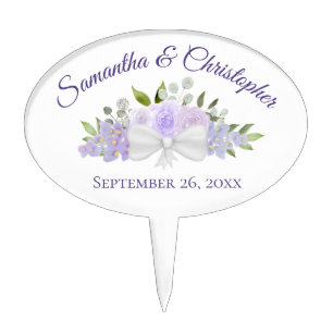 Elegant Lavender Purple Watercolor Floral Wedding Cake Pick