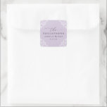 Elegant Lavender Purple Wedding Classic  Square Sticker<br><div class="desc">These elegant lavender lilac purple wedding favour stickers are perfect to seal your wedding favour bags or to put on other wedding favours. They feature a vintage lavender purple corners design with elegant text.</div>