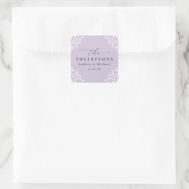 Elegant Lavender Purple Wedding Classic  Square Sticker (Bag)