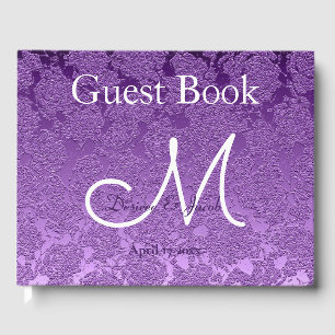 Elegant Lavender Purple White Burgundy Monogram Guest Book