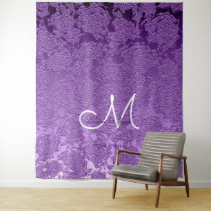 Elegant Lavender Purple White Monogram Backdrop Tapestry