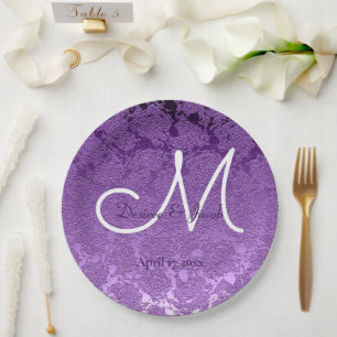 Elegant Lavender Purple White Wedding Monogram Paper Plate