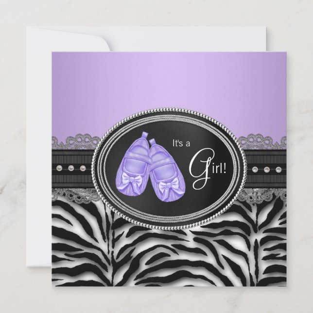 Elegant Lavender Purple Zebra Baby Shower Invitation (Front)