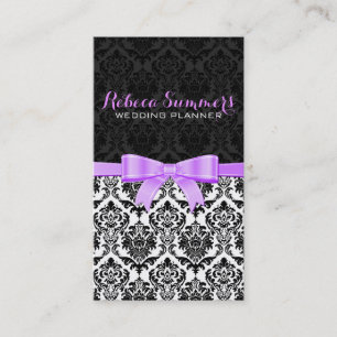 Elegant Lavender Ribbon Black & White Damasks 2 Business Card