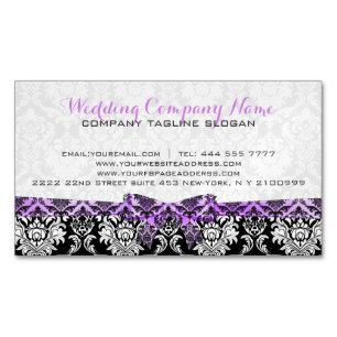 Elegant Lavender Ribbon Black & White Damasks 2 Magnetic Business Card