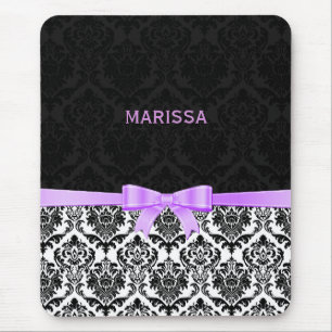 Elegant Lavender Ribbon Black & White Damasks 2 Mouse Mat