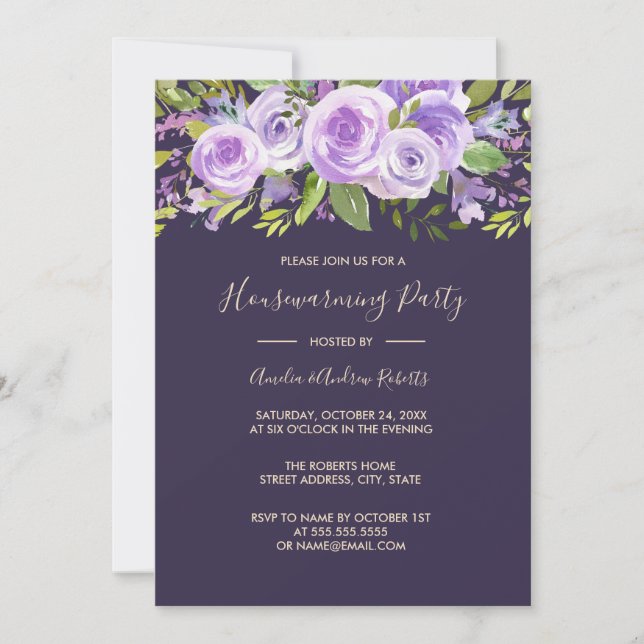 Elegant Lavender Rose Floral Housewarming Invitation (Front)