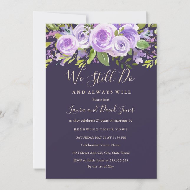 Elegant Lavender Rose Floral Wedding Vow Renewal Invitation (Front)