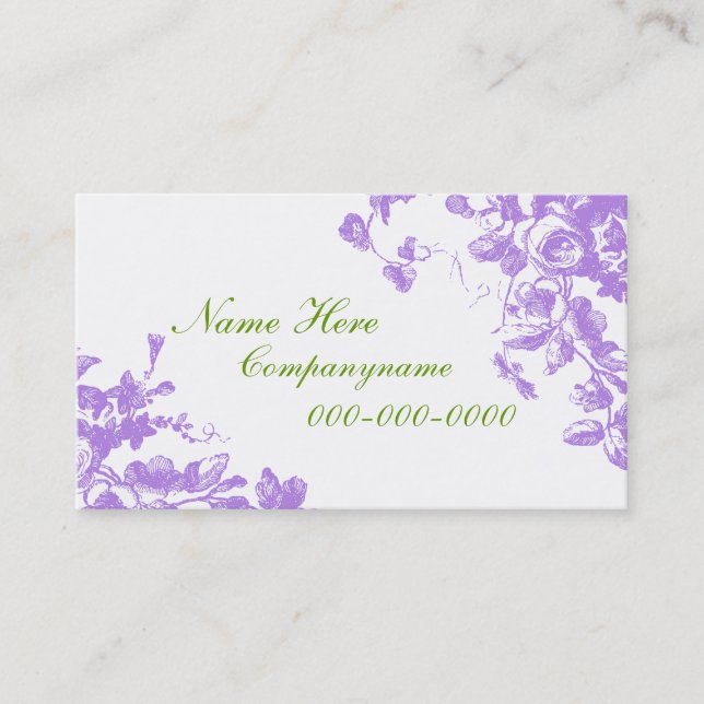 Elegant Lavender Roses Business Card (Front)