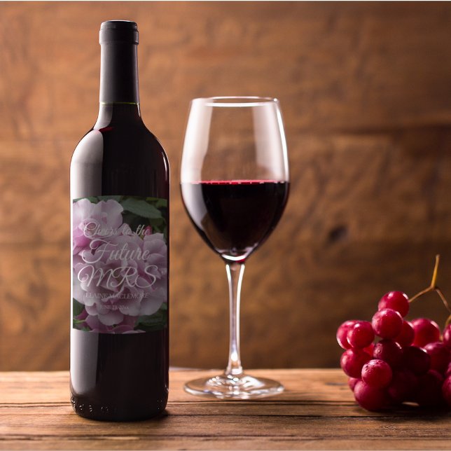Elegant Lavender Roses Floral Bridal Shower Wine Label (In Situ)