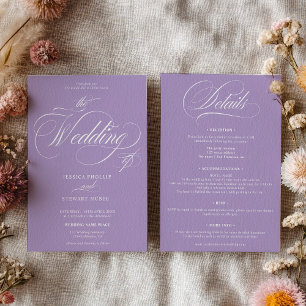 Elegant lavender Script All in One Wedding Invitation