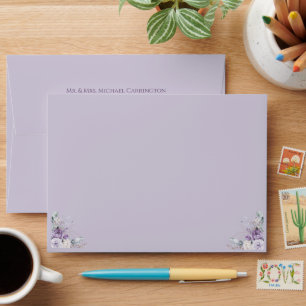 Elegant Lavender Self Addressed Floral Wedding Envelope