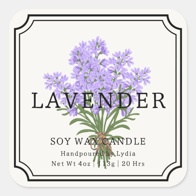 Elegant Lavender Soy Wax Candle Business Label (Front)