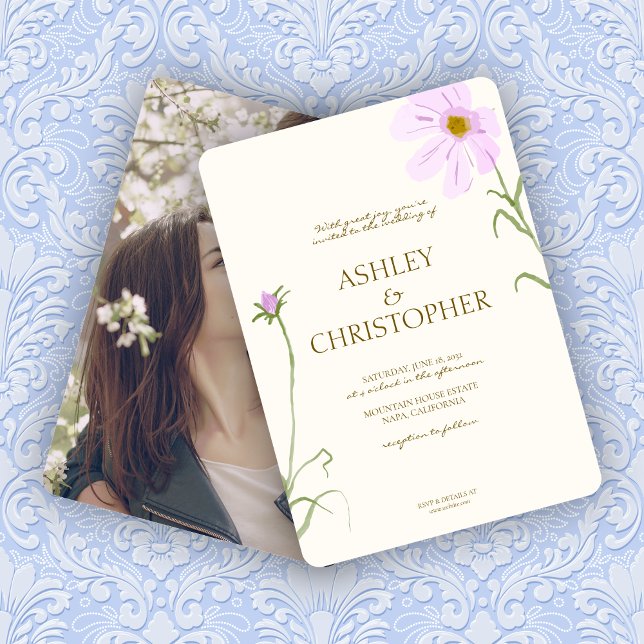Elegant Lavender Spring Wildflower Photo Wedding Invitation (Creator Uploaded)