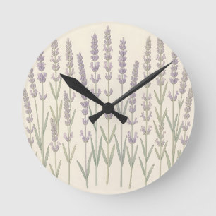 Elegant Lavender Stalks Soft Purple Botanical  Round Clock