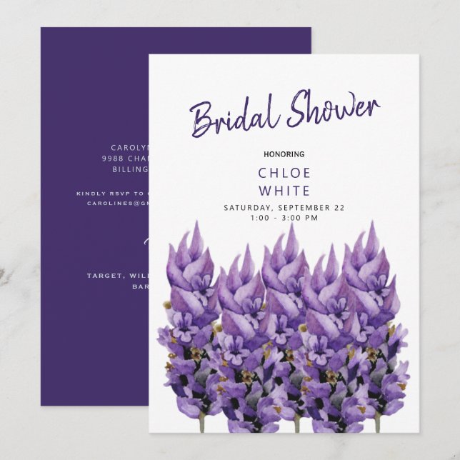 Elegant Lavender Stems Bridal Shower Invitation (Front/Back)
