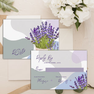 Elegant Lavender Stems in Basket Floral Wedding RSVP Card