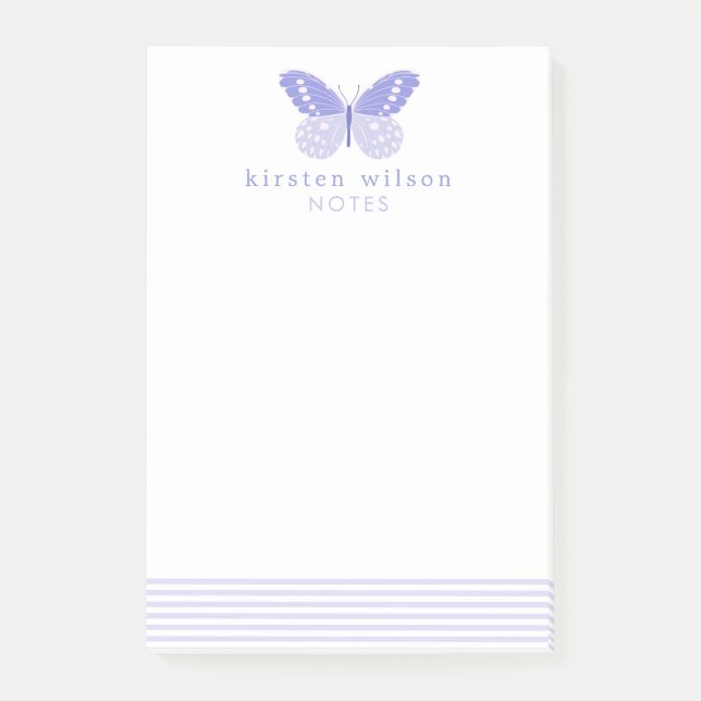 Elegant Lavender Stripes & Butterfly Post-it Notes (Front)