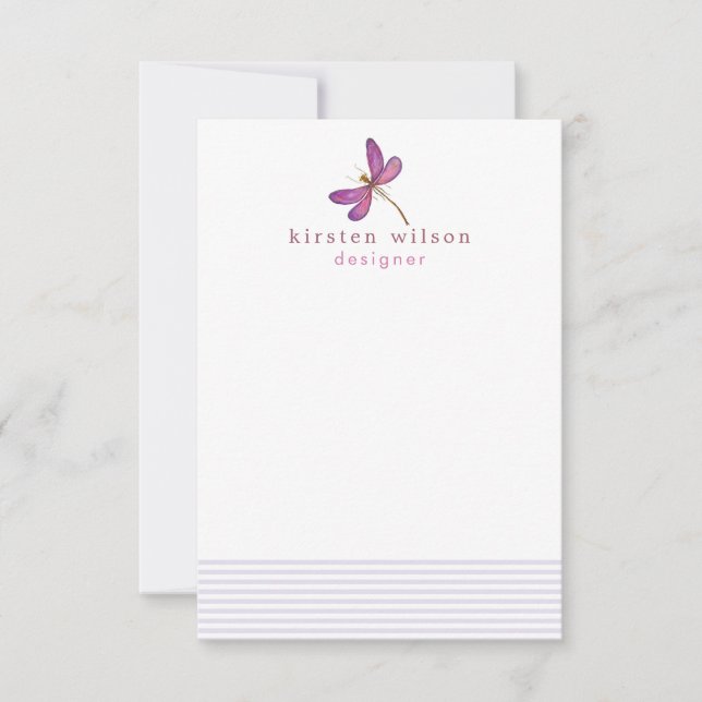 Elegant Lavender Stripes & Dragonfly  Personalised Card (Front)
