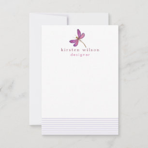 Elegant Lavender Stripes & Dragonfly  Personalised Card
