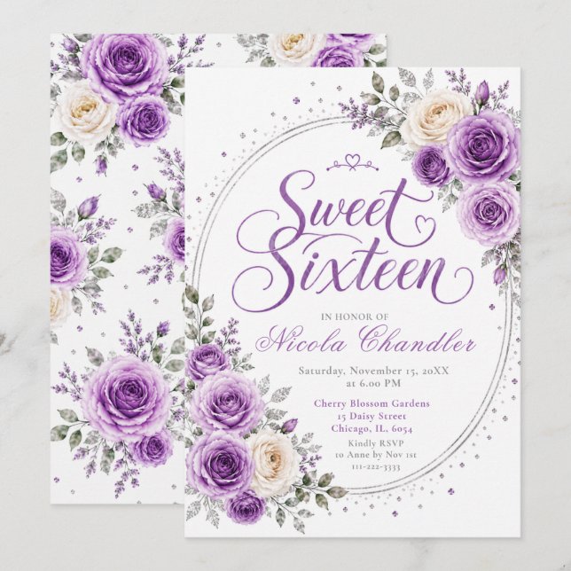 Elegant Lavender Sweet 16 Invitation (Front/Back)