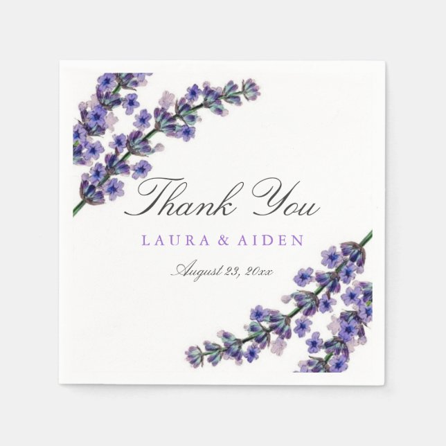 Elegant Lavender Thank You Wedding Napkin (Front)