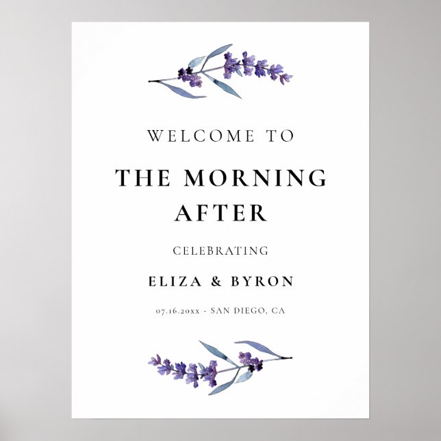 Elegant lavender The Morning After Welcome Sign (Front)