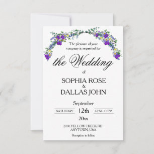 Elegant  Lavender violets watercolor Wedding Invitation