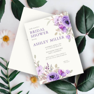 Elegant Lavender Watercolor Floral Bridal Shower Invitation