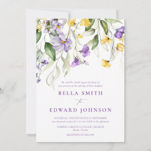 Elegant Lavender Watercolor Floral Formal Wedding Invitation