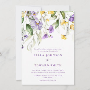 Elegant Lavender Watercolor Floral Wedding Invitation