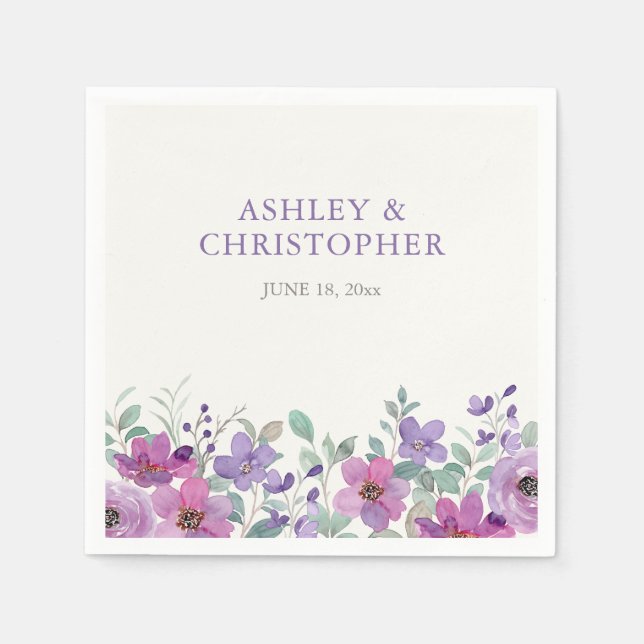 Elegant Lavender Watercolor Floral Wedding Napkin (Front)