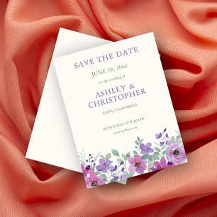 Elegant Lavender Watercolor Floral Wedding Save The Date