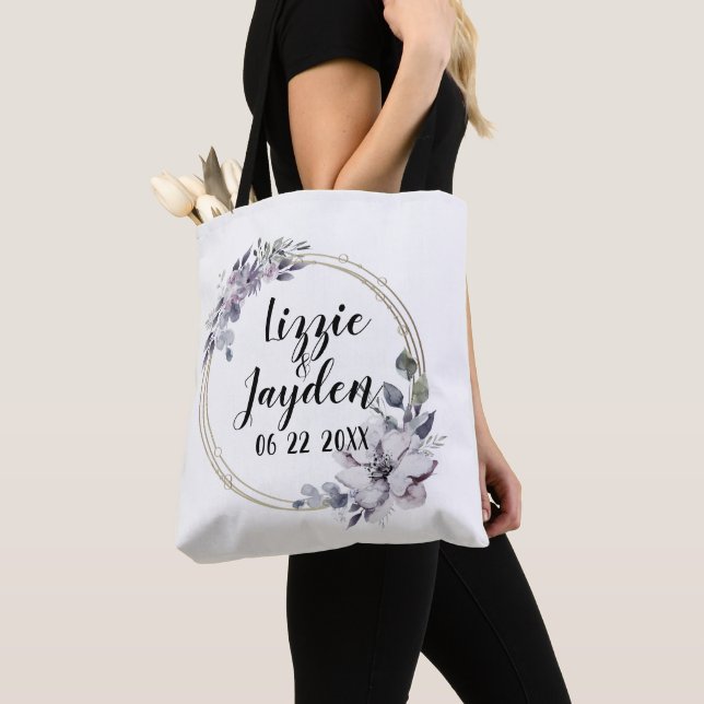 Elegant Lavender Watercolor Floral Wreath  Tote Bag (Close Up)