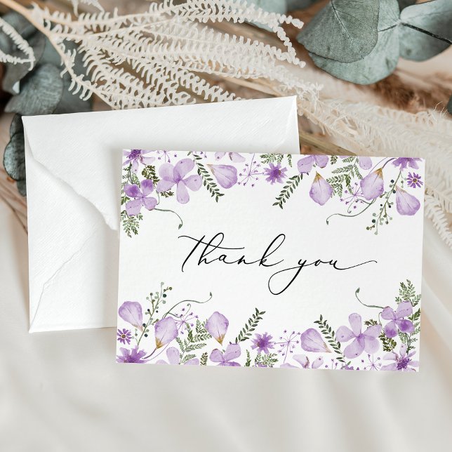 Elegant Lavender Watercolor Flowers Wedding Thank You Card (Creator Uploaded)