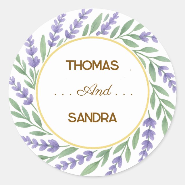 Elegant Lavender Watercolor Wedding Sticker (Front)