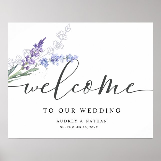 Elegant Lavender Watercolor Welcome Wedding Sign (Front)