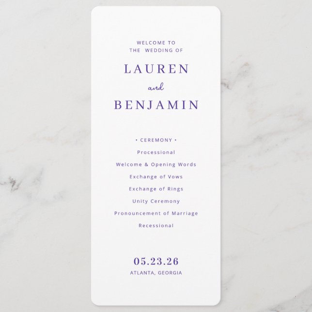 Elegant Lavender Wedding Ceremony Program Programme (Front)