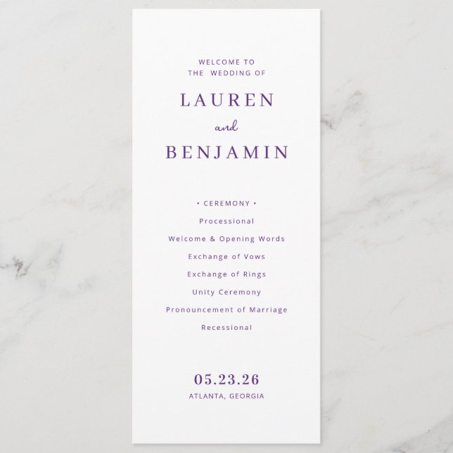 Elegant Lavender Wedding Ceremony Programme (Front)