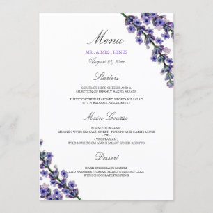 Elegant Lavender Wedding Dinner Menu