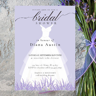 Elegant Lavender Wedding Dress Bridal Shower Invitation