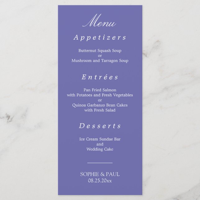 Elegant Lavender Wedding Menu (Front)