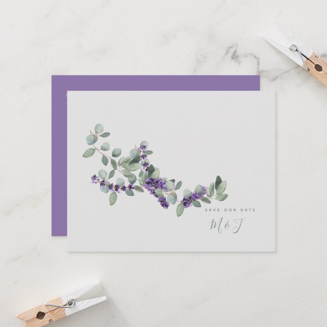 Elegant Lavender Wedding Save the Date (Front/Back In Situ)