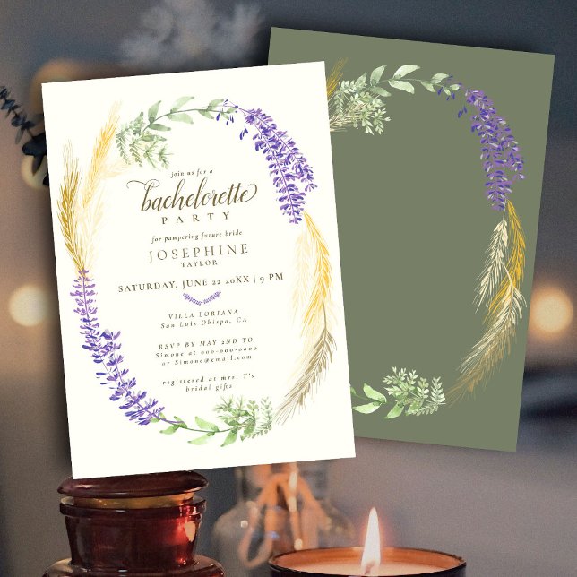 Elegant Lavender Wheat Wreath Bachelorette Party Invitation (Creator Uploaded)