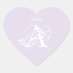 Elegant Lavender White Monogram Name Template Heart Sticker
