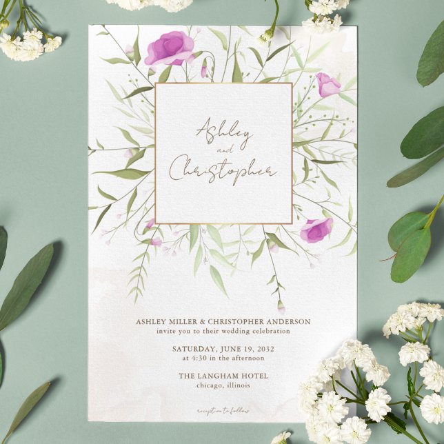 Elegant Lavender Wildflower Frame Wedding Invitation (Creator Uploaded)