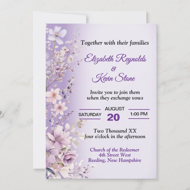 Elegant Lavender Wildflower Wedding Invitation (Front)